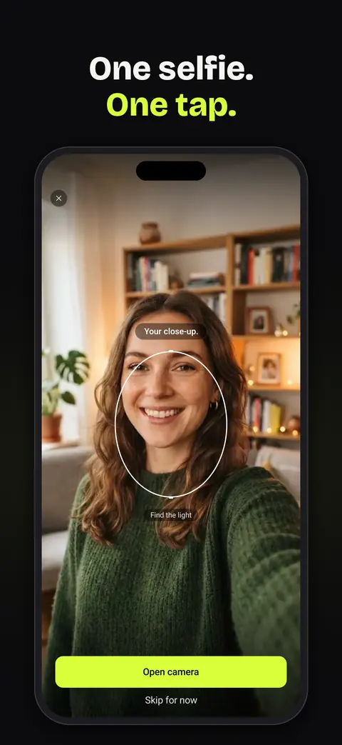 One selfie, one tap: the selfie screen